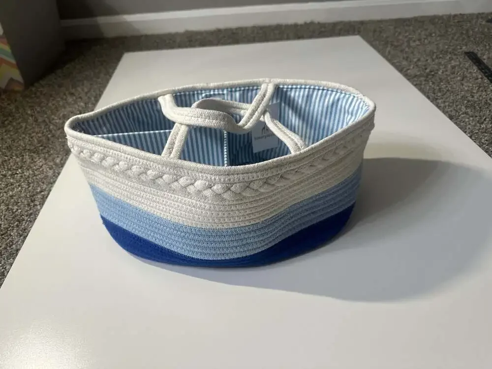 Luxury Little Blue Ombre Woven Rope Diaper Caddy Nursery Storage Basket